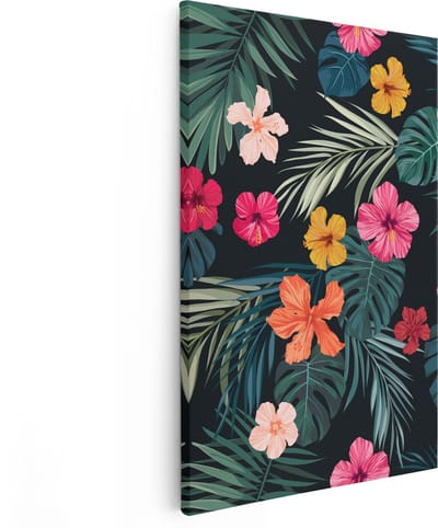 Artaza Canvas Schilderij Hibiscus - 20x30 cm - Klein - Wanddecoratie Bloemen Woonkamer - Muurdecoratie Botanisch - Kamer Accessoires