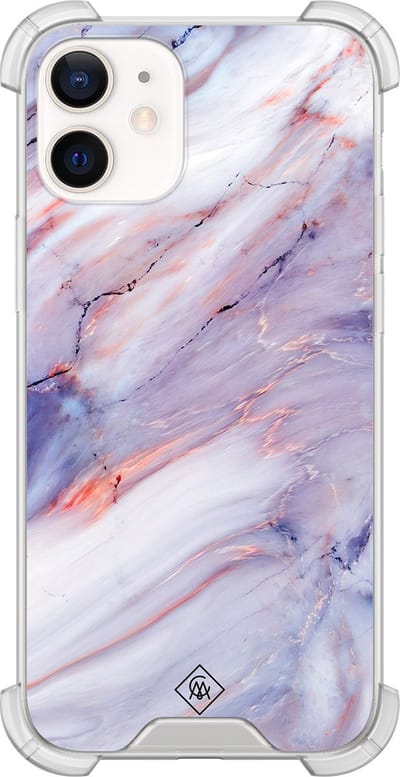 Casimoda® hoesje - Geschikt voor iPhone 12 Mini - Marmer Paars - Shockproof case - Extra sterk - TPU/polycarbonaat - Roze, Transparant