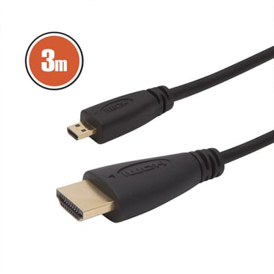 Micro HDMI Kabel 3 Meter - HDMI naar Micro HDMI | 24K Vergulde Connectoren | Full HD 1080p | 3D, CEC & HDCP Ondersteuning | Versie 1.3B [20425]