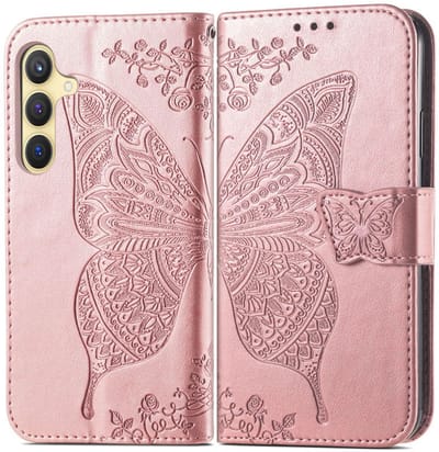 YPCd Bookcase geschikt voor Samsung Galaxy S24 Plus - Vlinder Design - Portemonnee / Wallet Hoesje - Roze
