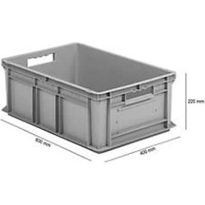 Stapelbak Eurobox serie EF 6220 - PP - L 600 x B 400 x H 220 mm - 43,5 l - gesloten wanden - open handgrepen - grijs