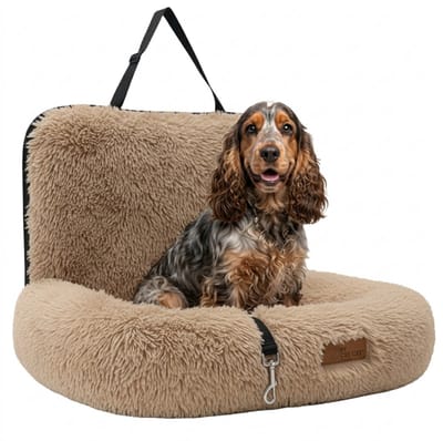By Cee Cee Autostoel Hond Deluxe Achterbank - Hondenmand Auto Met Veiligheidsriempje - Automand Hond - Hondenstoel - Grote Hond - Mokka - Maat M - Lucy