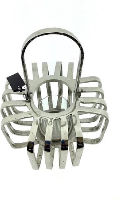 Windlicht - Lantaarn - Ruw aluminium/nickel - inclief glaasje voor de kaars of theelicht - 37x31x23cm Merk : Colmore by Diga