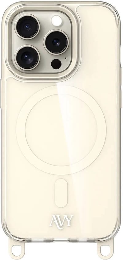 AVY Hoesje geschikt voor Apple iPhone 15 Pro | Compatibel met MagSafe | Back Cover | Haakjes voor koord | Beige