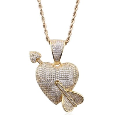 Pijl door Hart Ketting met Hanger - Goud kleurig met Diamantjes (Zirkonia) - Kettingen Heren Dames - Papa Cadeau Voor Mannen - Vaderdag