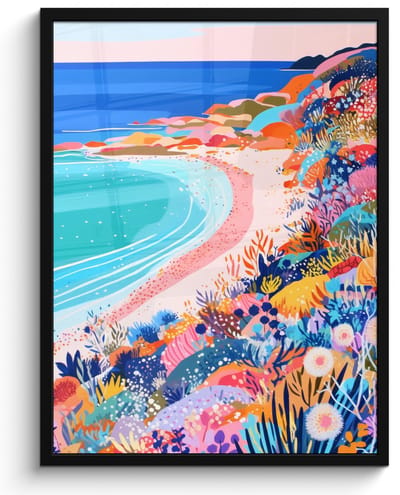Poster in lijst - Fotolijst 50x70 cm - Posters - Bloemenweide - Zee - Zomers - Posterlijst zwart - Decoratie - Wanddecoratie woonkamer - Muurdecoratie slaapkamer