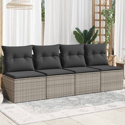 vidaXL - Tuinbank - 4-zits - met - kussens - poly - rattan - grijs