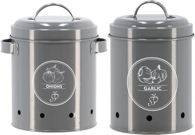Esschert Design set van 2 voorraadblikken uien en knoflook - Antraciet