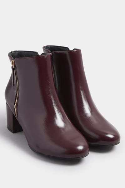 Yours Bordeauxrode Enkellaarsjes Met Blokhak Van Imitatieleer In Brede Epasvorm En Extra Brede Eeepasvormsize 38EEE
