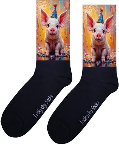 Feestvarken - Valentijn sokken - Verjaardag Cadeau - Grappige sokken - Leuke sokken - Hem Haar sokken - Kunst sokken - Vrolijke sokken - Gefeliciteerd - Sinterklaas cadeau - Kerst cadeau - Leuk Cadeau - Socks maken Happy - Maat 37-44