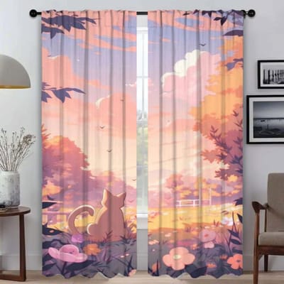 Rideaux d'intérieur élégants Ciel et Océan 2 Pièces Tulle pour Chambre Stores Décoration Halloween Rideau de Salon Cloison Cuisine W50xH70cmx2pcs-CL beige
