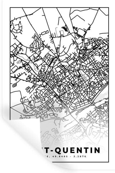 Muurstickers - Sticker Folie - Stadskaart - Saint-Quentin - Plattegrond - Kaart - Frankrijk - Zwart wit - 20x30 cm - Plakfolie - Muurstickers Kinderkamer - Zelfklevend Behang - Zelfklevend behangpapier - Stickerfolie