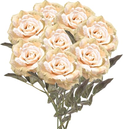 Emerald Kunstbloemen boeket roos Pascal - 8x - wit - 65 cm - decoratie bloemen
