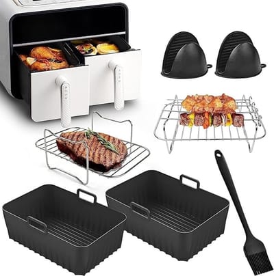 Accessoireset voor Dubbele Airfryer - Siliconen Bakvormen & Grillroosters