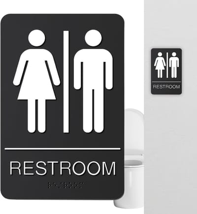 Toilet Deur Slinger - WC Aanduiding - Kantoor Horeca - Zelfklevend Acryl - 23x15 Cm - Zwart