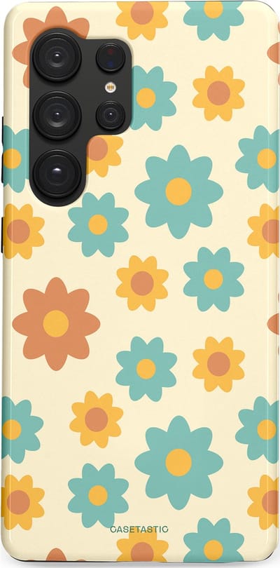 Casetastic hoesje geschikt voor Samsung Galaxy S25 Ultra - Dubbellaagse bescherming - Retro bloei - Fashion Case - Crème Mintgroen Goud Perzik