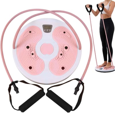 Draaibare Heupschijf - Buikspierschijf Fitness - Taillevorming Training - Met Calorieënteller - 28 cm Diameter - Roze Wit