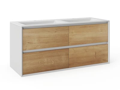 Vente-unique Hangmeubel voor badkamer met inbouwwastafel - Licht naturel en wit - 120 cm - LANNICK