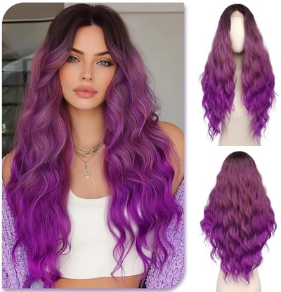Dailygoods- Pruik Hittebestendig 72 cm - Golvende Krullend Pruik - Synthetisch Haar - Middenscheiding - Dames - Handgemaakt - Haarstuk