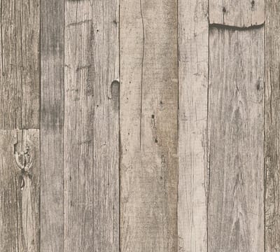 Hout behang Profhome 959312-GU vliesbehang glad in landhuis stijl mat grijs wit beige 5,33 m2