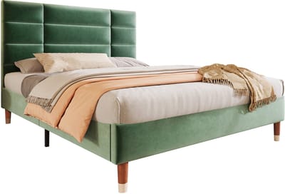Wishdor – Tweepersoonsbed 140x200 cm – Fluwelen Hoofdbord & 7‑Zones Matras – Opbergruimte Onder – Modern Groen – tot 181 kg