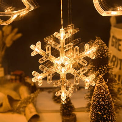 MUPOO Kerstverlichting Raamdecoratie – LED Sneeuwvlok Window Hanging String Lights met Zuignap, Batterij Aangedreven Fairy Lights – Christmas Window Light voor Feest, Slaapkamer & Binnen Decoratie– 3-Pack