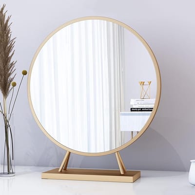 Ronde Make-up Spiegel - Tafelblad Spiegel - Schoonheidsroutine Optimaliseren - Stabiele A-vorm Basis - 30cm Diameter - Goud