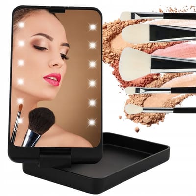 Cheaperito LED Make-up Spiegel met Verlichting – Opvouwbare Cosmeticaspiegel Oplaadbaar via USB – 360° Draaibaar – Compacte Reis Spiegel voor Make-up & Gezichtsverzorging – Zwart