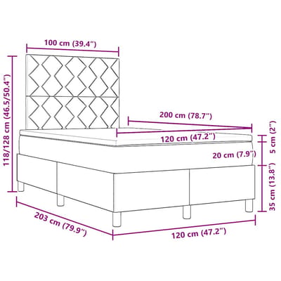 vidaXL - Boxspring - bed - met - kussen - met - hoofdeinde - Zwart - 120 - x - 200 - cm - Stof