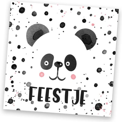 uitnodiging panda - kinderfeestje - zwart wit -10st