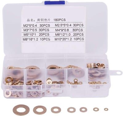 NTH products- Sluitringen 180-delige set - Messing - Geel - Hoogwaardige kwaliteit - Diverse maten M2/M2.5/M3/M4/M5/M6/M8/M10 - Duurzaam - Ringenset
