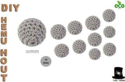 Bob Online ™ – 10 Stuks - 20mm Grijs Ronde Gehaakte DIY Houten Kralen met ca. 4mm Gaatje –  Houten Gehaakte Kralen - Rijgkralen – Kralen Rijgen - Hobby Houten Kralen – DIY Gehaakte Hemu Hout Kralen – 20mm Grey Hemu Wood Crochet Beads 10 Pieces