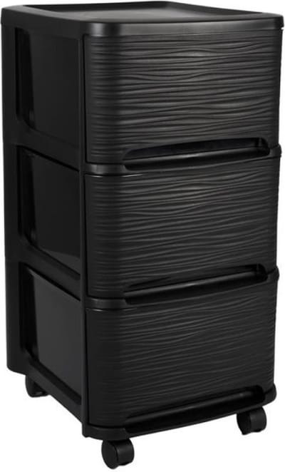 EDA Ladenkast organizer - zwart - 3x lades - met wieltjes - L32 x B37 x H61 cm - Opruimen/opbergen laatjes