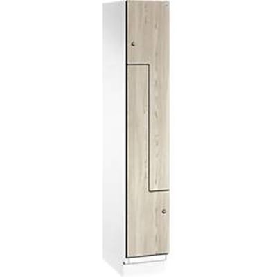 C+P Z-kast Cambio, 1 vak, met sokkel, B 300 x D 525 x H 1980 mm, decor verkeerswit/ essenhout