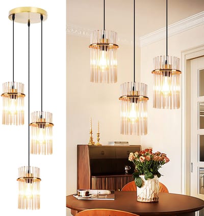NETTLIFE Hanglamp - Glas - E27 Fitting - rond - 3-lichts - barnsteen - Vintage Eetkamerlamp - in hoogte verstelbaar - voor Eetkamer | Slaapkamer | Café | Keuken