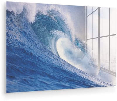 ® Glasschilderij 180x120 cm - Schilderij acrylglas - Zee - Golf - Oceaan - Foto op glas - Muurdecoratie woonkamer - Wanddecoratie slaapkamer - Schilderijen