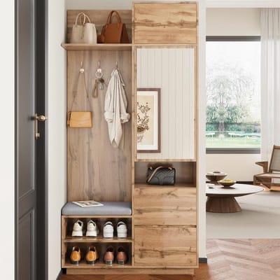 Halmeubel Set - Entree Meubel - Alles Opbergen - Multifunctioneel Ontwerp - 90x34.5x190cm - Natuurlijk