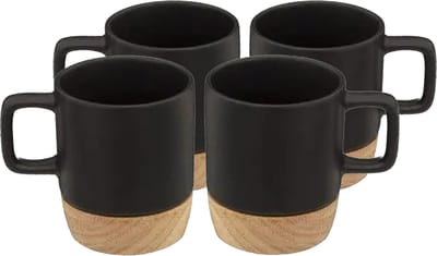 Secret de Gourmet Koffiekopjes/espressokopjes - 8x stuks - aardewerk - zwart - 120 ml - met onderzetters