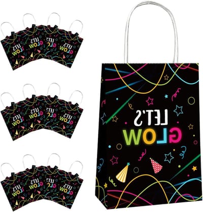 12 Neonzakjes voor Kinderverjaardag - Lichtgevende Cadeauzakjes, Fosforescerende Papieren Dozen voor Feesten en Carnaval met Handvat