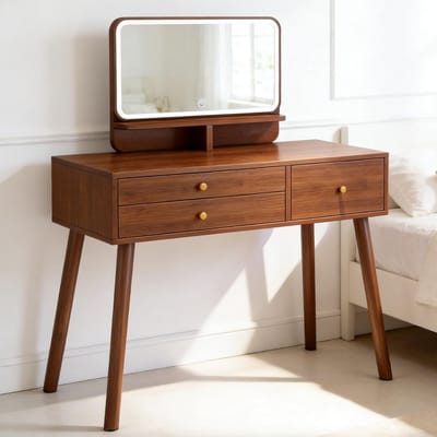 Kaptafel met Spiegel - Make-up Tafel - Slaapkamer Inrichting - 3-Kleur Dimbare LED - 100CM Breed