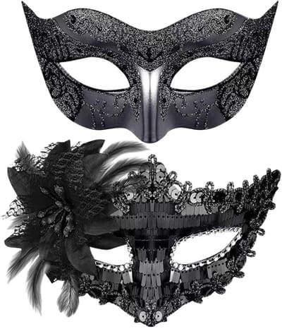 Dailygoods- Masker 2 Stuks - Venetiaans Masker - Maskerade voor Koppels - Zwart Glitter Masker - Lichtgewicht en Duurzaam - Elegante Ontwerpen