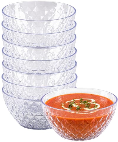 PlasticForte Schaaltjes - kristal stijl - kommetjes - 8x - kunststof - 14 x 5 cm - transparant - stapelbaar - soepkommen