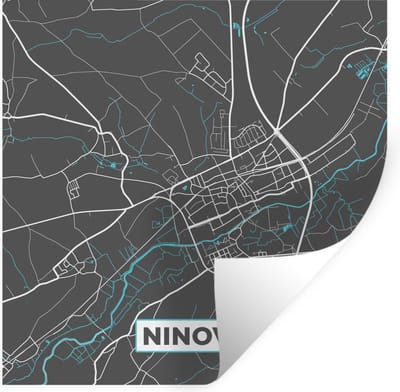 Muurstickers - Sticker Folie - België – Ninove – Stadskaart – Kaart – Blauw – Plattegrond - 100x100 cm - Plakfolie - Muurstickers Kinderkamer - Zelfklevend Behang XXL - Zelfklevend behangpapier - Stickerfolie