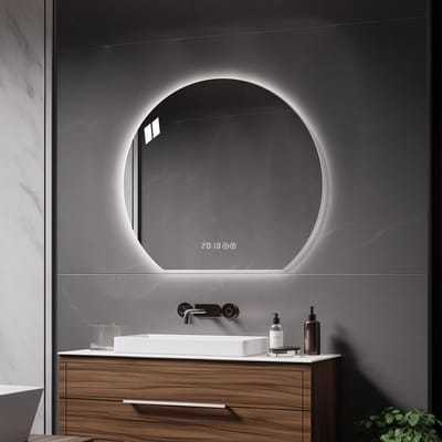 MODFU - Ronde Badkamerspiegel Met Verlichting - Anti-Condens En Dimbaar - Moderne Wandmontage - Glas En Metaal - Zilver