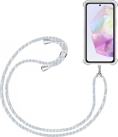 Telefoonkoord + Hoesje Geschikt voor Samsung Galaxy A35 - Lengte Verstelbaar - Telefoonketting - Shock Proof Case - Baby Blauw