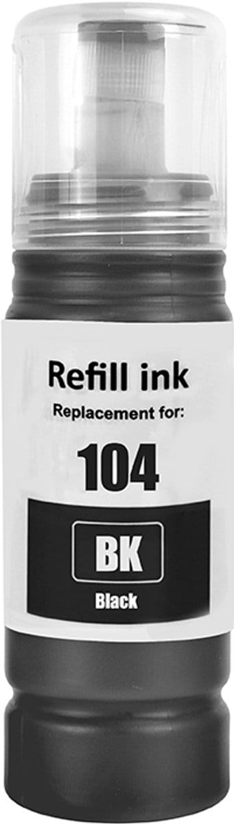 Inkt Geschikt voor Ecotank 104 - 1x Zwart | ET-1810, ET-2710, ET-2711, ET-2712, ET-2714, ET-2720, ET-2721, ET-2726, ET-2810, ET-2811, ET-2812, ET-2814, ET-2815, ET-2820, ET-2821, ET-2825, ET-2826, ET-2830, ET-2840, ET-2860, ET-2861, ET-2862 o.a.