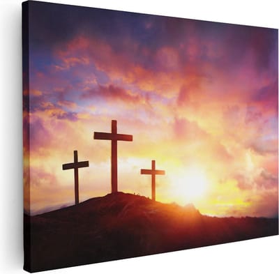Artaza Canvas Schilderij Jezus - 40x30 cm - Klein - Christelijke Muurdecoratie - Wanddecoratie Zonsondergang - Schilderijen Op Canvas