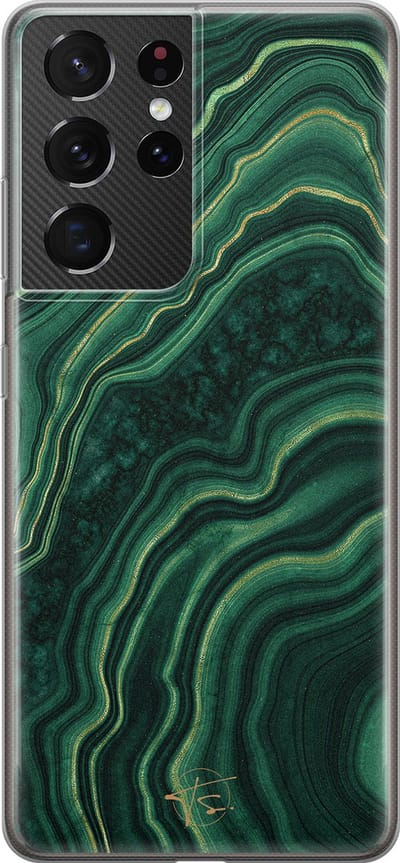 Hoesje geschikt voor Samsung Galaxy S21 Ultra - Agate groen - Soft Case - TPU - Print - Groen - Mooie Telefoonhoesjes