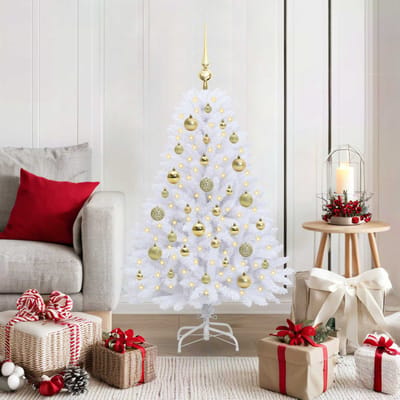 vidaXL - Kunstmatige - Hinged - Kerstboom - Wit - 120 - cm - PVC - en - Staal