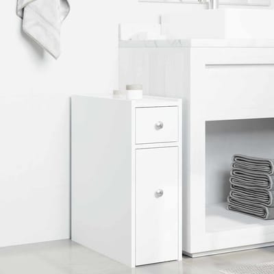 Meuble de salle de bain étroit avec roulettes Bois d'ingénierie Blanc